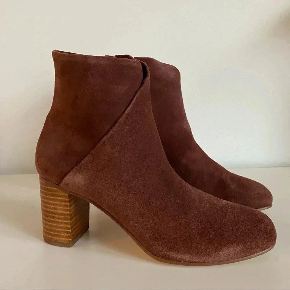 Soludos Mid-Heel Venetian Mahogany Suede Leather Bootie